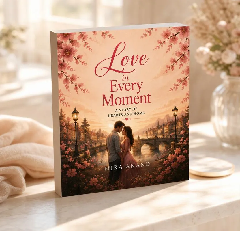 Romance book displayed on a light surface in a soft, warm, and elegant setting.