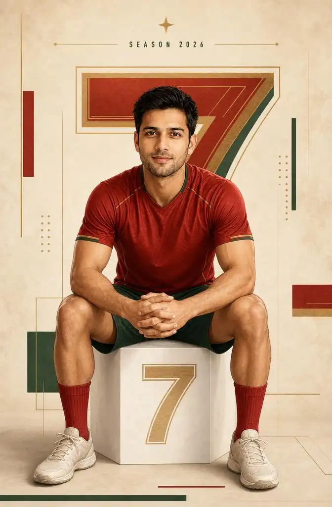 Minimal football player illustration with modern editorial layout.