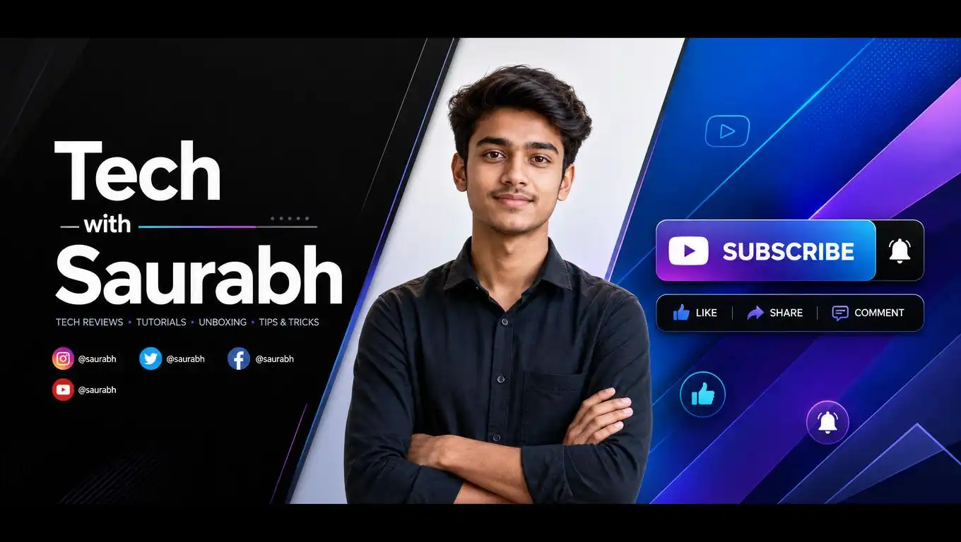 Portrait transformed into a stylish YouTube banner with a creative background.