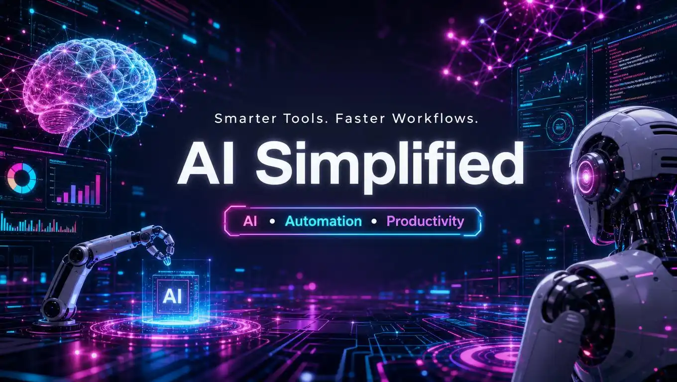 Futuristic workspace with glowing AI interfaces and digital technology.