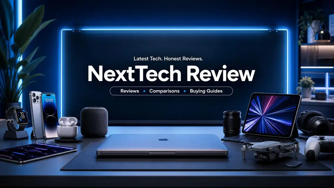 Latest smartphones, laptops, and gadgets displayed on a clean desk setup.