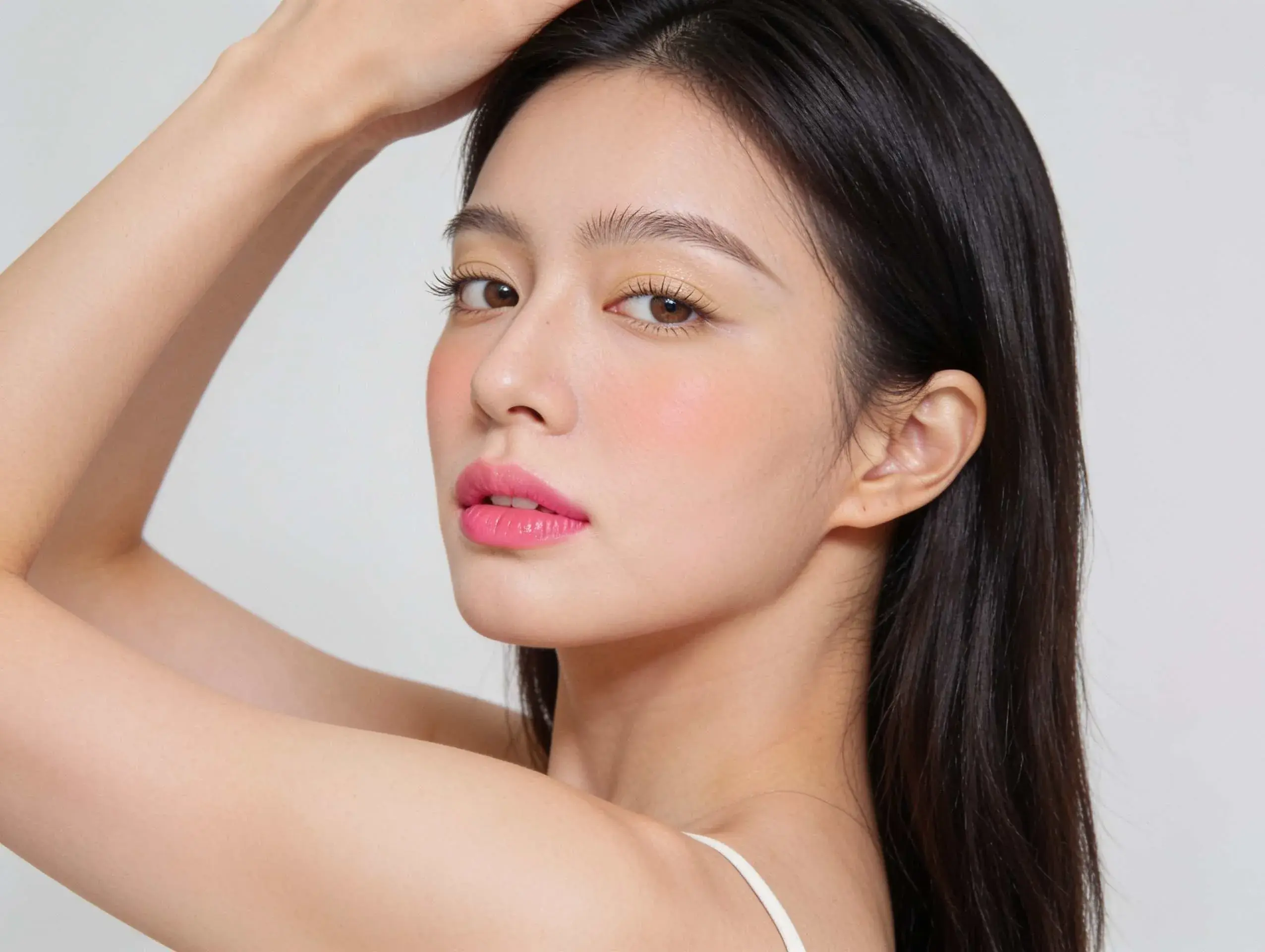 Fresh dewy makeup with a clean natural glow.