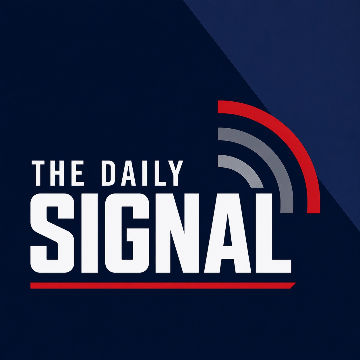 News YouTube logo for The Daily Signal with bold broadcast typography and a signal wave symbol on a dark navy background.