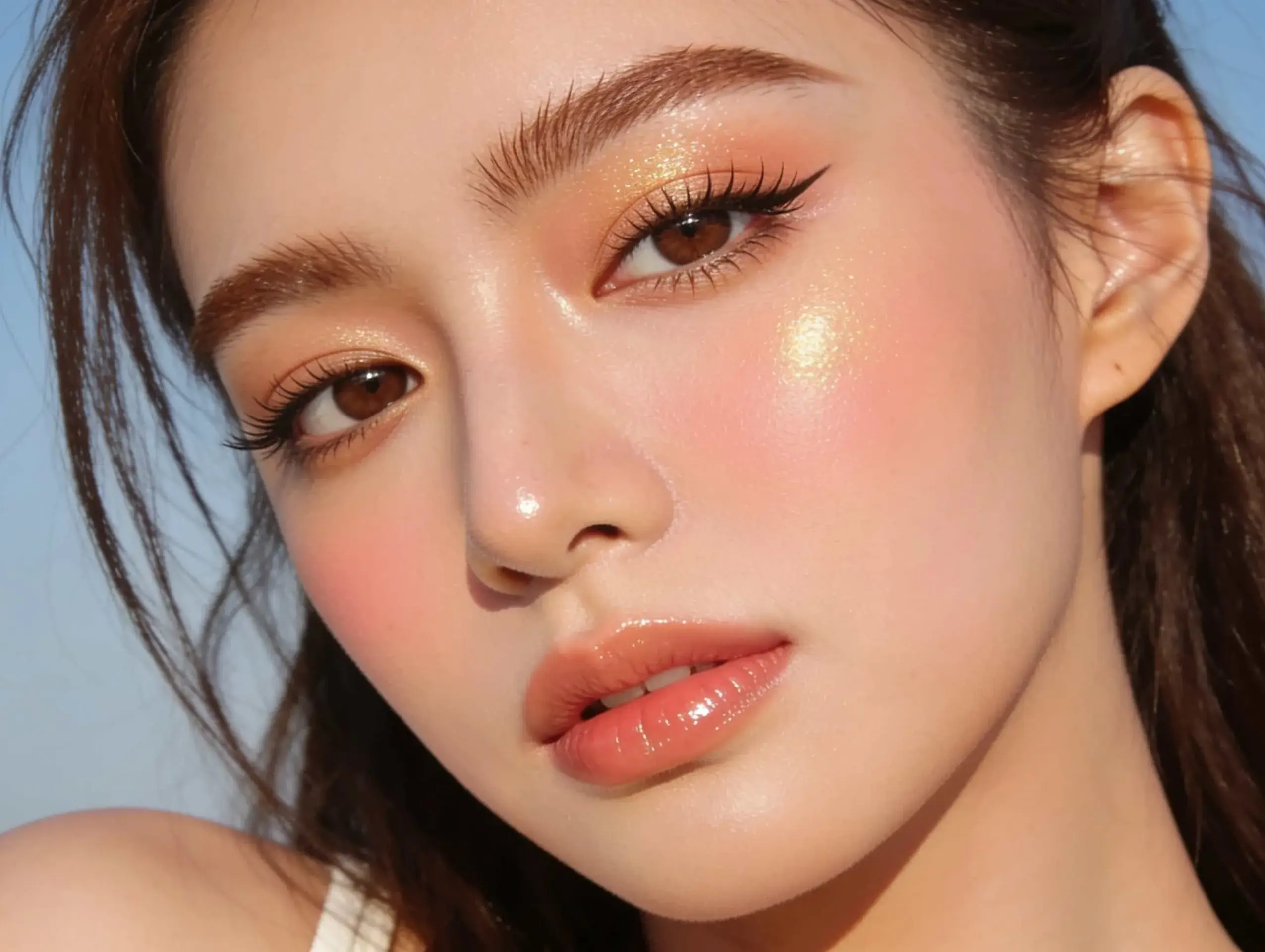 Korean-inspired glass skin makeup with a radiant finish.