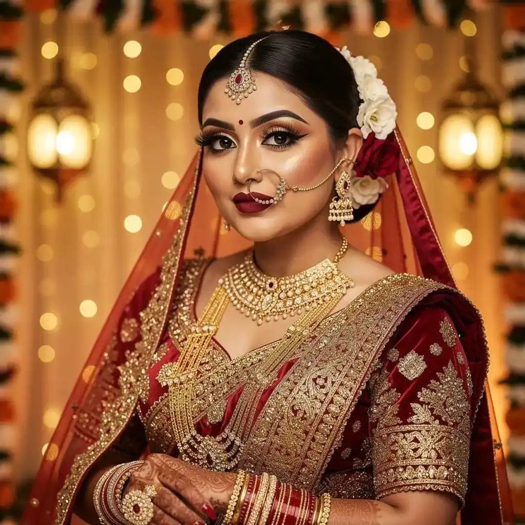 Traditional bridal makeup with classic wedding elegance.