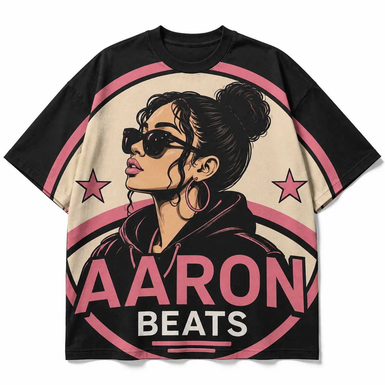 Oversized graphic artwork extending across the entire front and edges of a heavyweight cotton T-shirt.