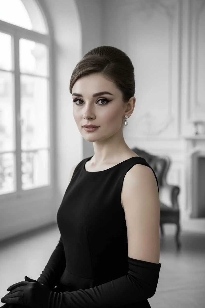 Elegant vintage beauty inspired by Audrey Hepburn.