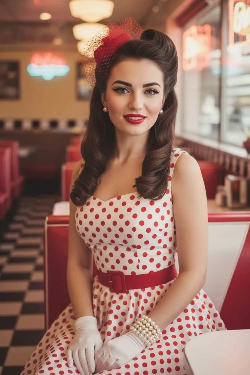 Classic 1950s pin-up girl beauty with vintage glamour.