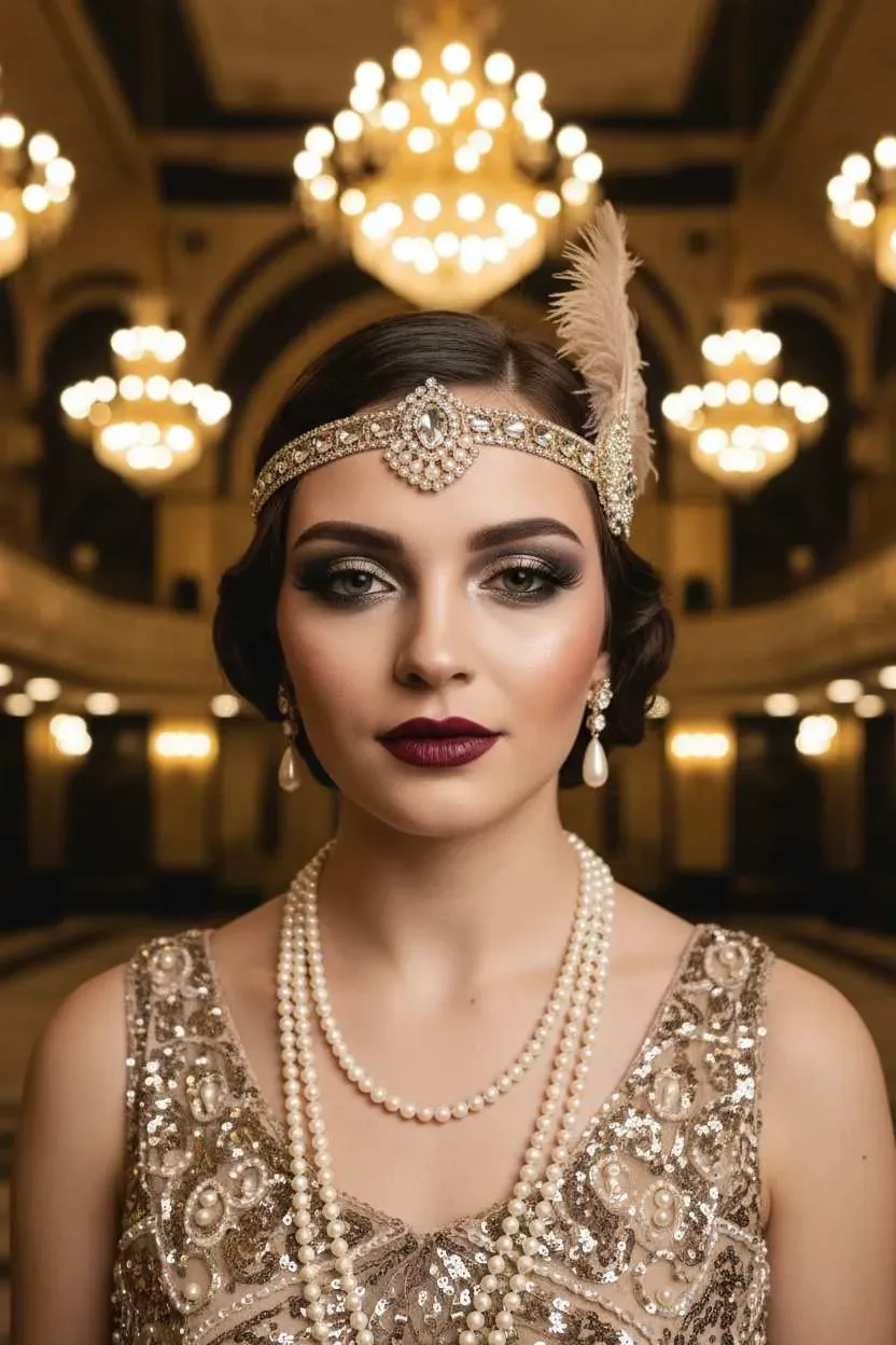 Glamorous Great Gatsby flapper beauty from the 1920s.