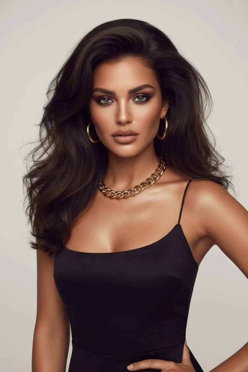Timeless 1990s supermodel makeup with editorial styling.
