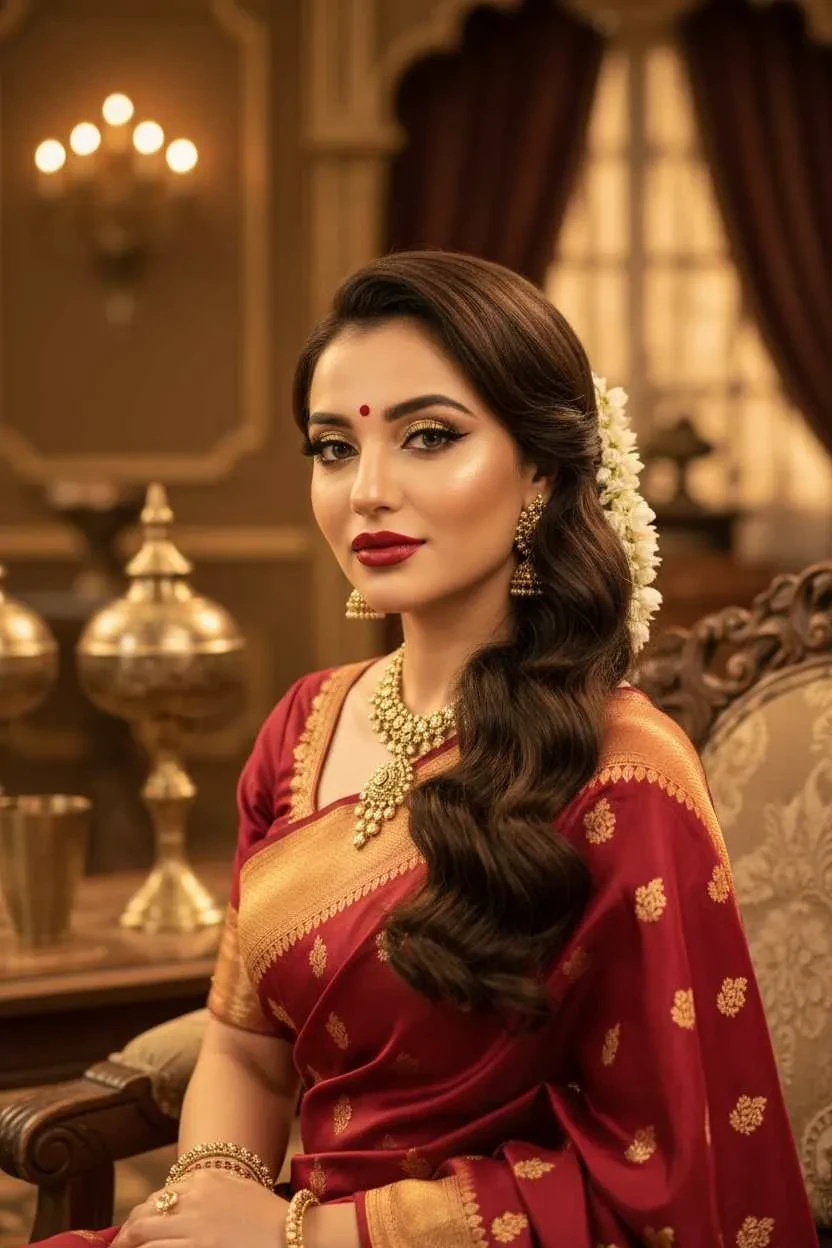 Vintage Bollywood diva beauty with regal traditional glamour.