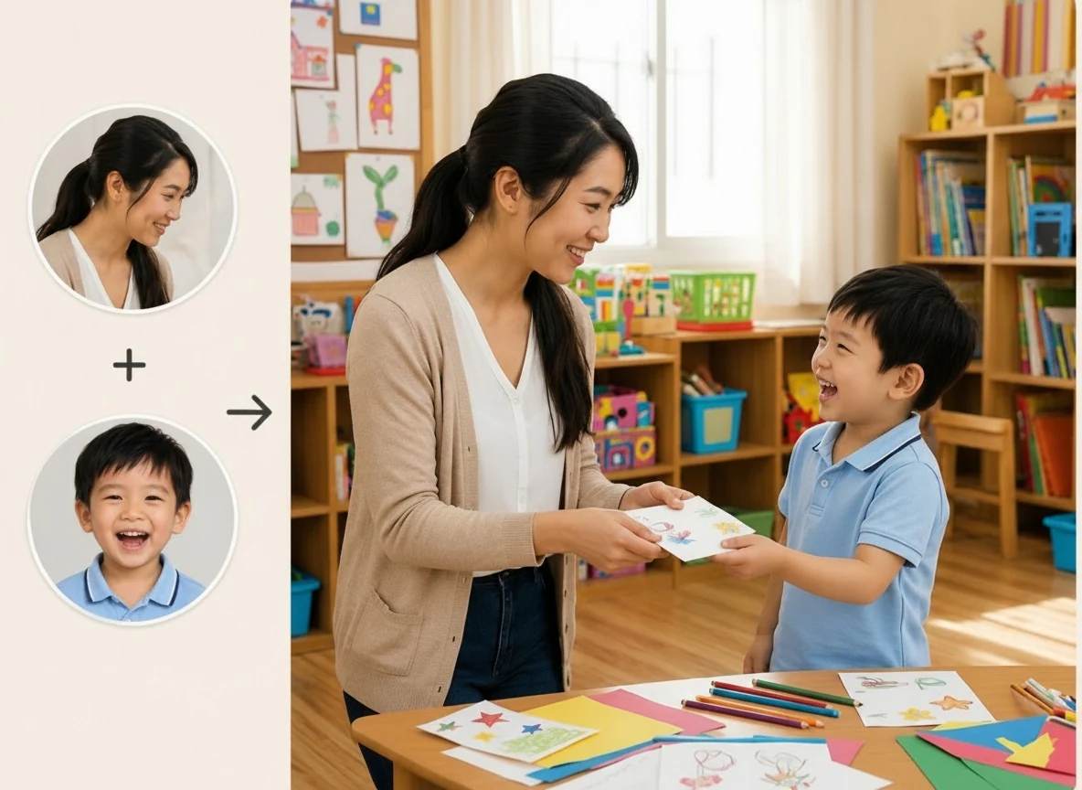 Young student giving a handmade Teachers’ Day card to a smiling teacher
