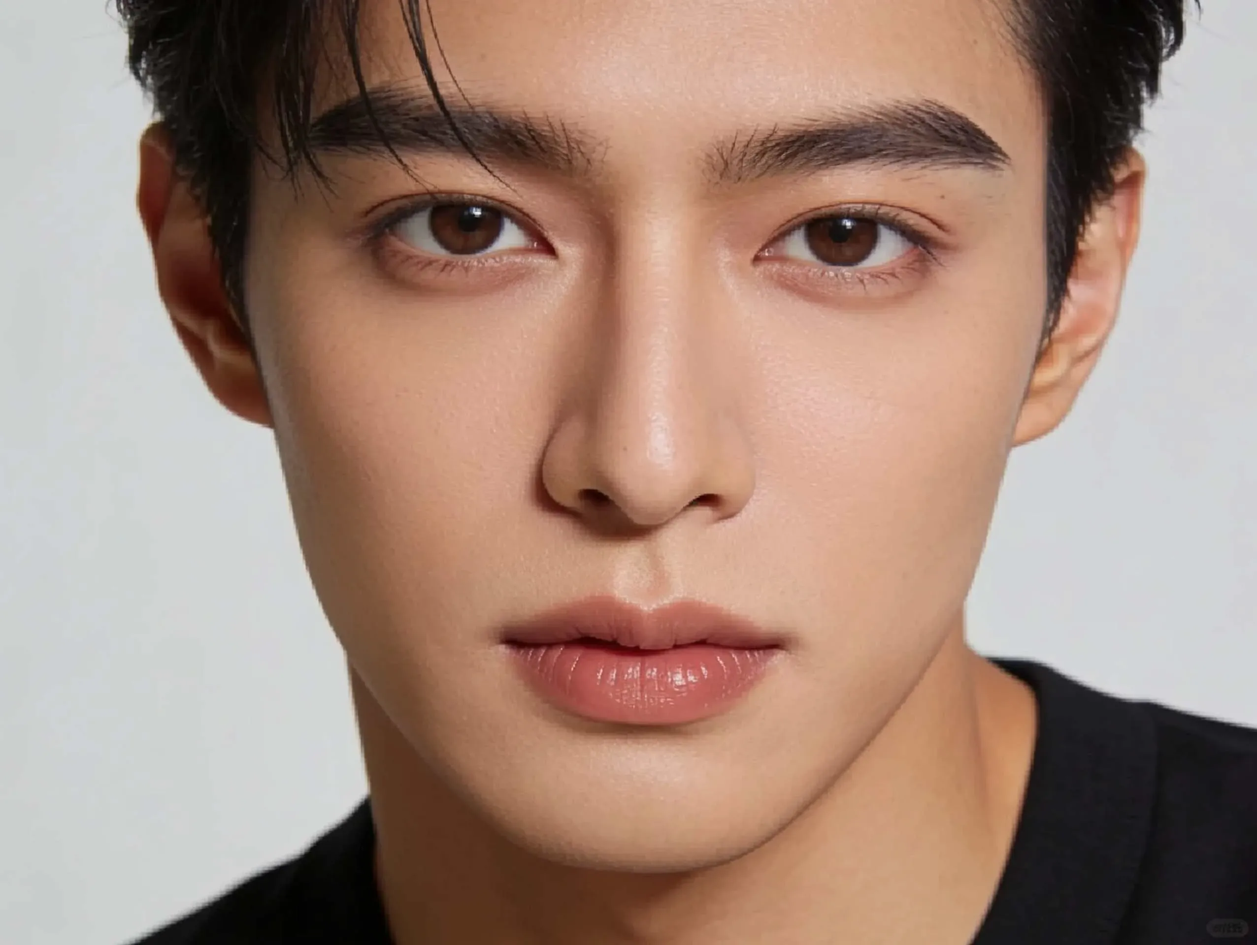 Subtle men's grooming makeup with a natural matte finish.