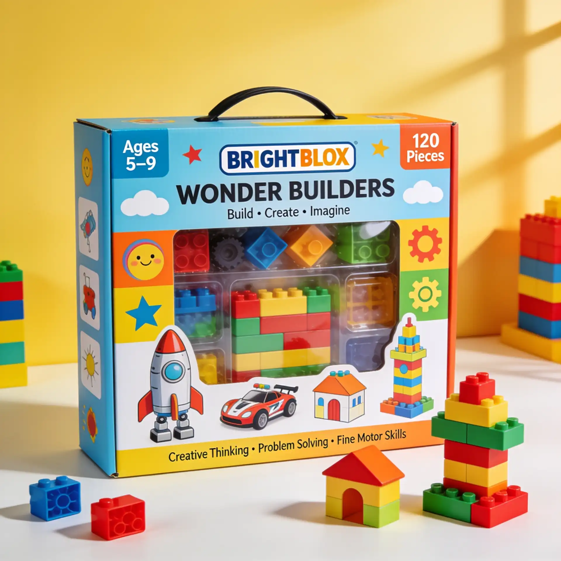 Colorful educational building toy packaging for kids with creative construction pieces