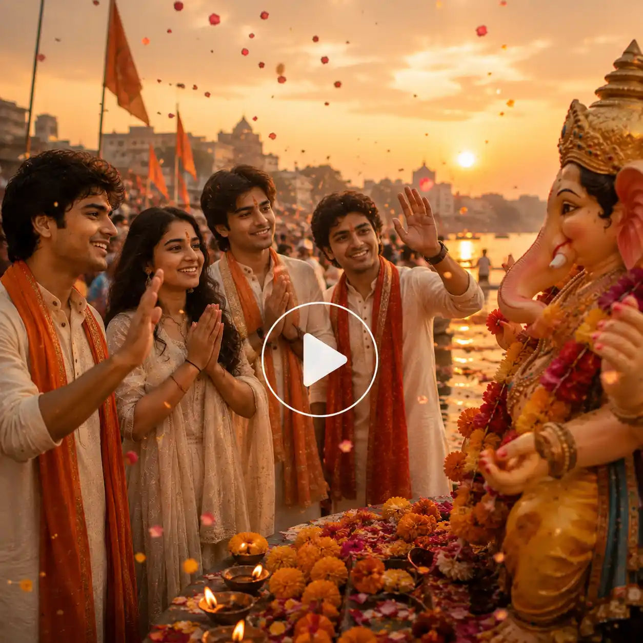 Friends saying an emotional farewell to Lord Ganesha during Ganpati Visarjan.