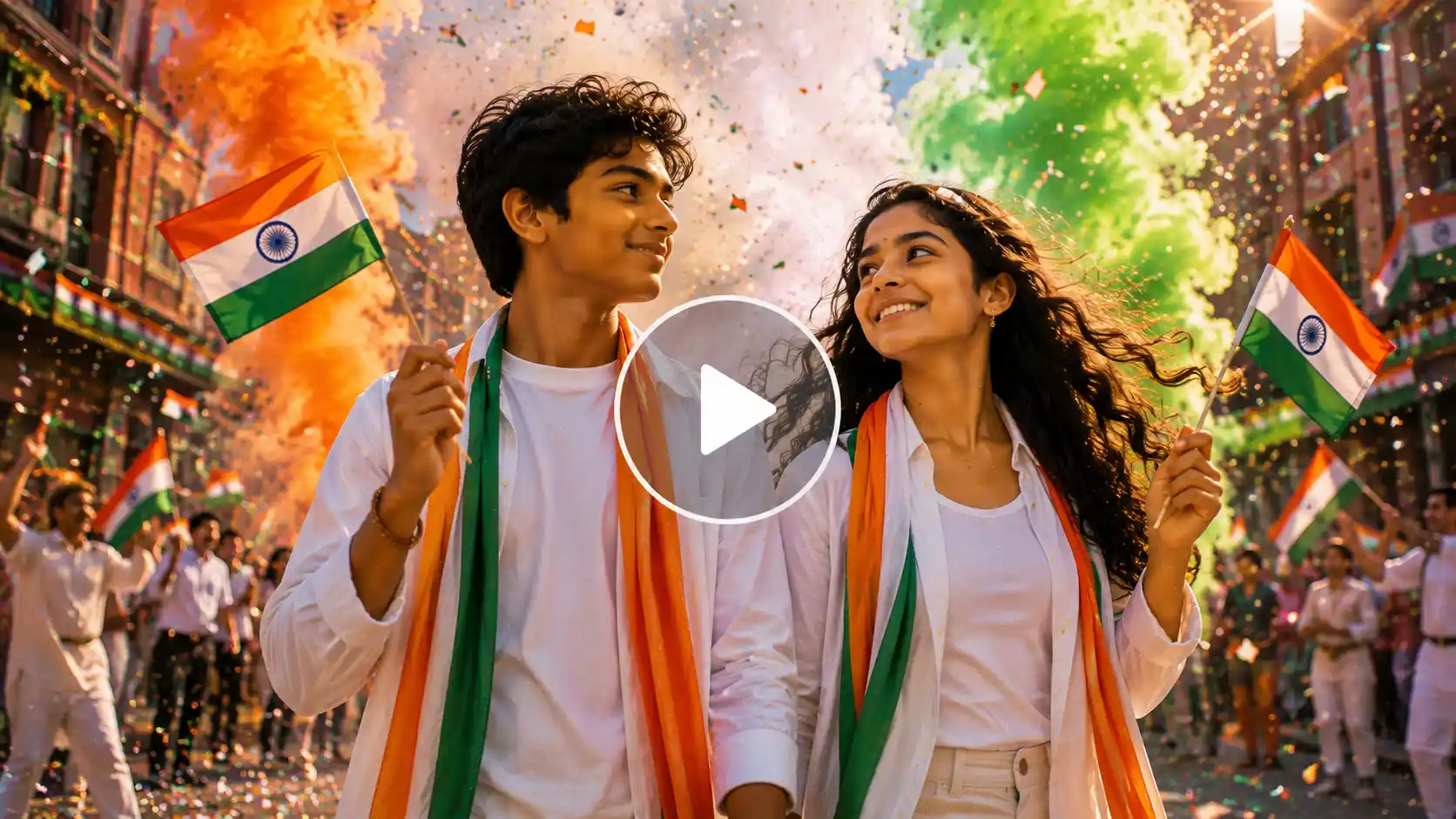 Video Screenshot of a girl & boy duo creating a modern, patriotic Independence Day social media reel.