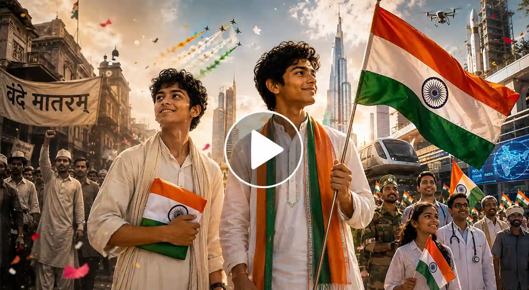 Video Screenshot of a Person Representing India's Journey from the Freedom Struggle to Modern Progress.