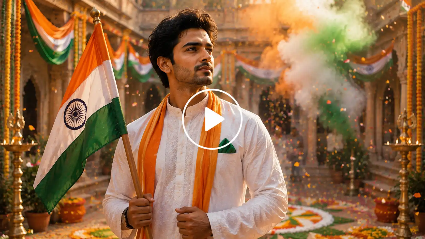 Video Screenshot of a Man Wearing Traditional Indian attire for Independence Day.