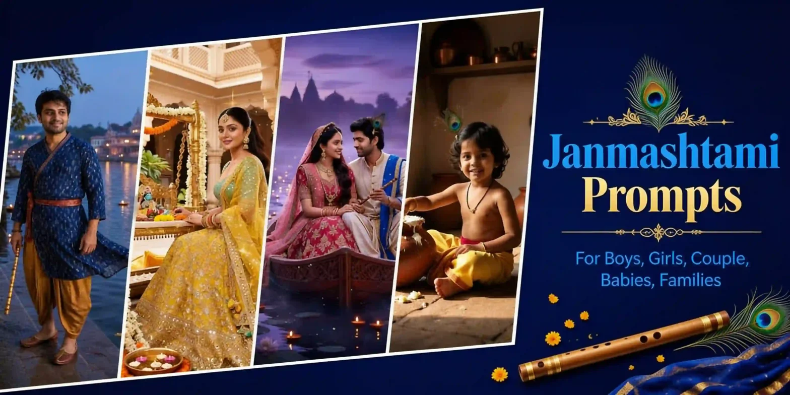 collage of Jamasthmi images with the write Janamsthami prompt on them