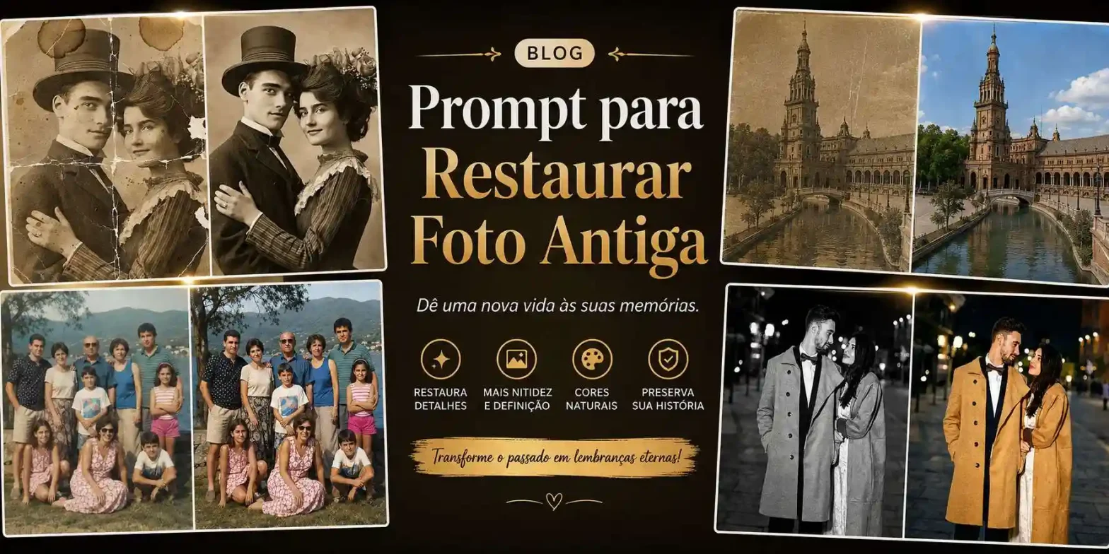 Comparação de antes e depois mostrando uma foto antiga com a granulação removida para um resultado mais limpo e nítido.