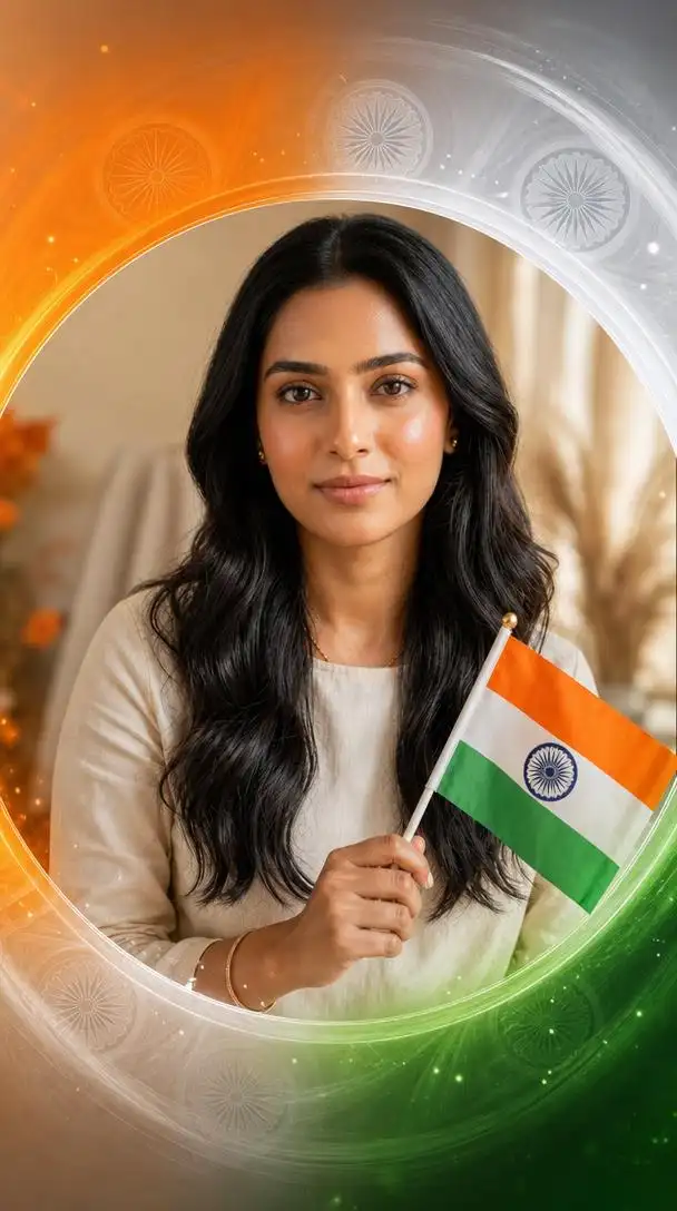 Stylish Independence Day profile picture featuring a person with tricolor glow effects and Indian flag accents.