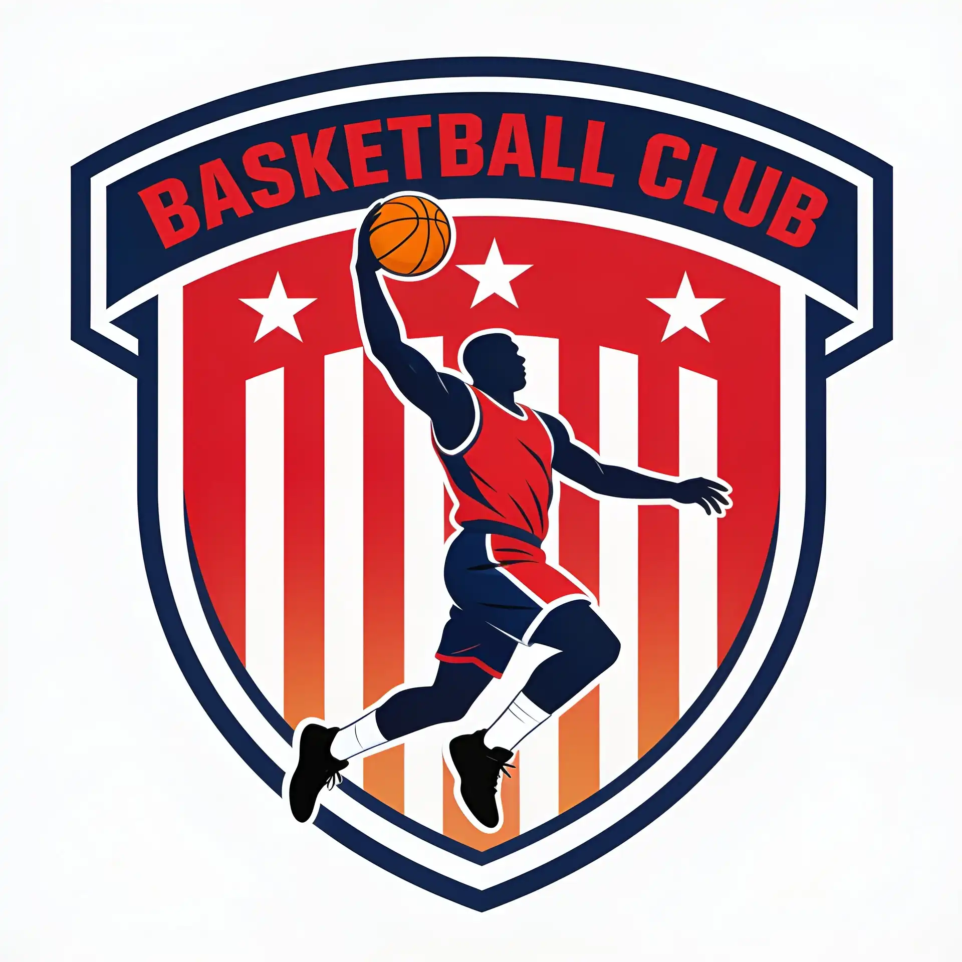 Basketball club logo with a dunking player inside a shield-shaped badge and bold team branding.