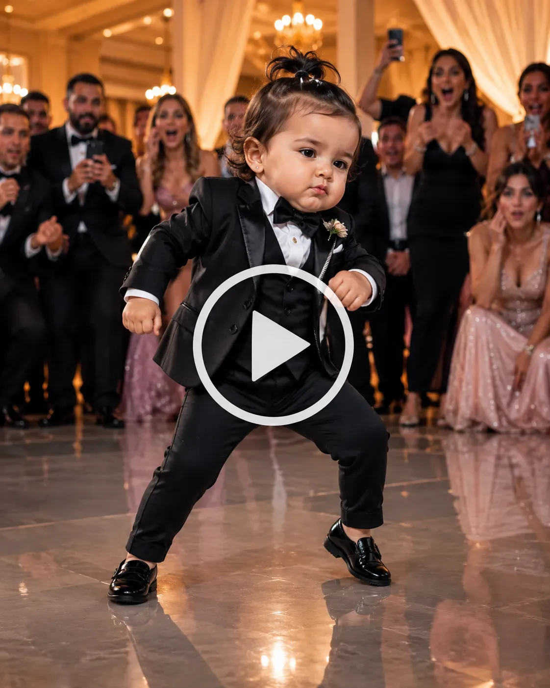 Baby performing hip-hop moves on a wedding dance floor.