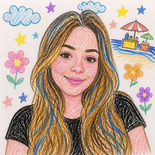 Um desenho de uma garota com visual em tons de ciano