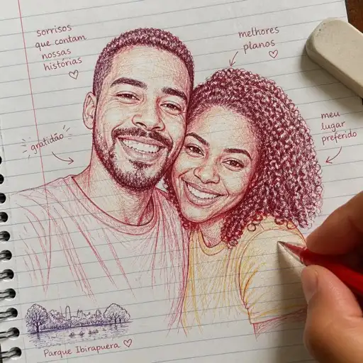 Um esboço de um casal em papel