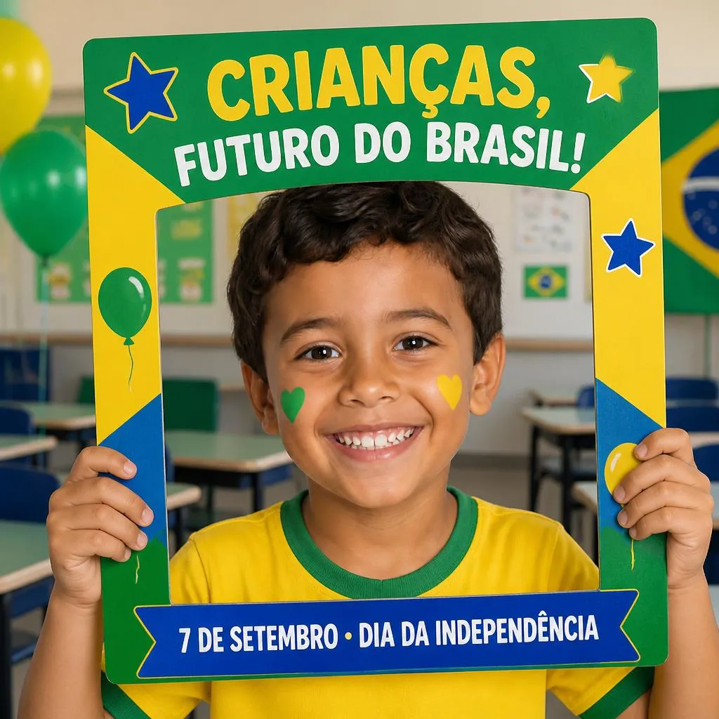 Menino segurando a bandeira do Brasil em homenagem à Independência do Brasil