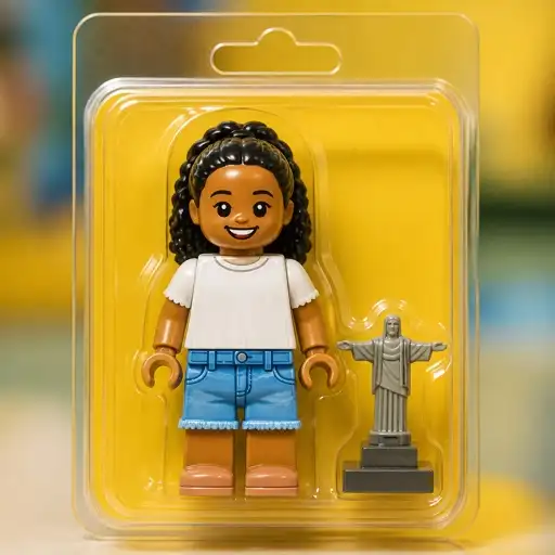 Para quem quer virar minifigura dentro do blister, sem logo registrado, com o Cristo Redentor mini de acessório.