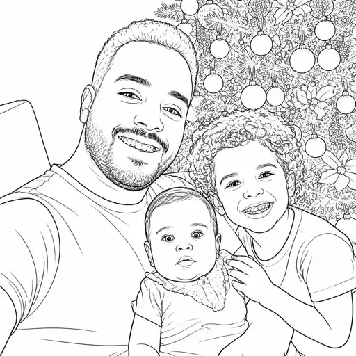família inteira em line art de caderno de colorir, com o crespo e o cacheado desenhados de verdade