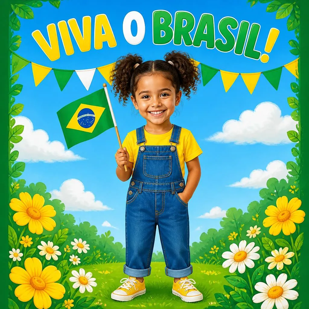 Menino segurando a bandeira do Brasil em celebração à Independência do Brasil