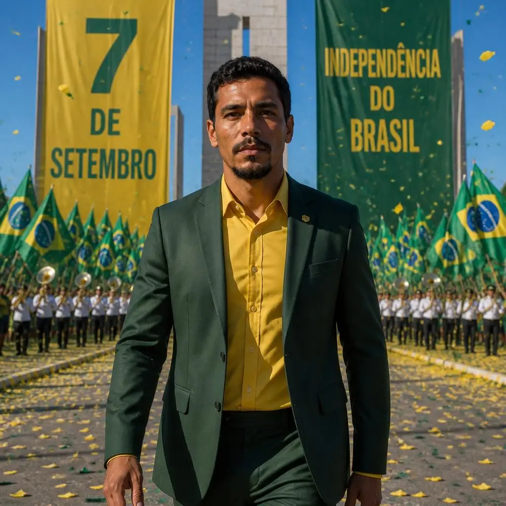 Homem usando roupa verde e amarela em celebração ao 7 de Setembro