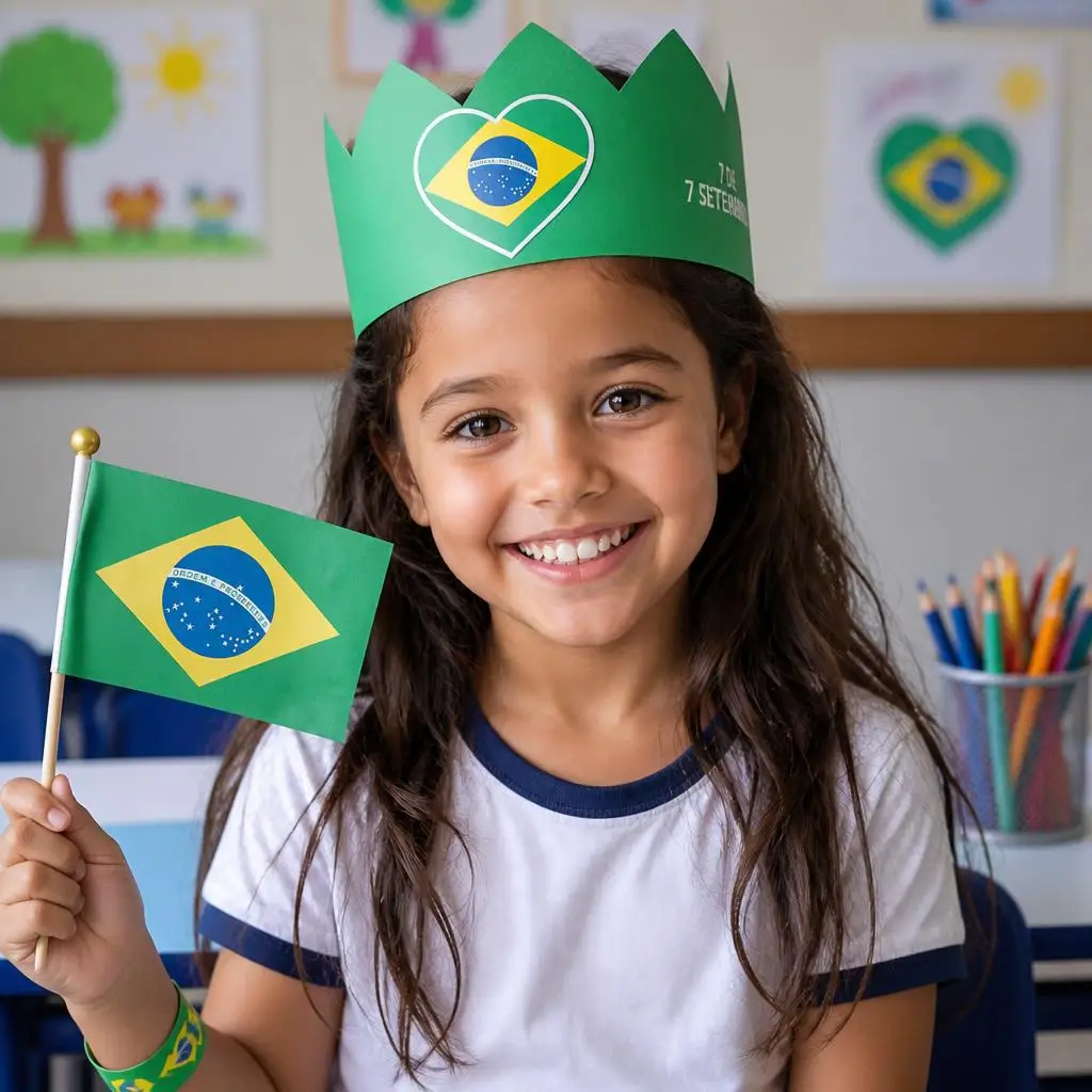 Menina com roupa nas cores do Brasil durante a celebração da Independência do Brasil