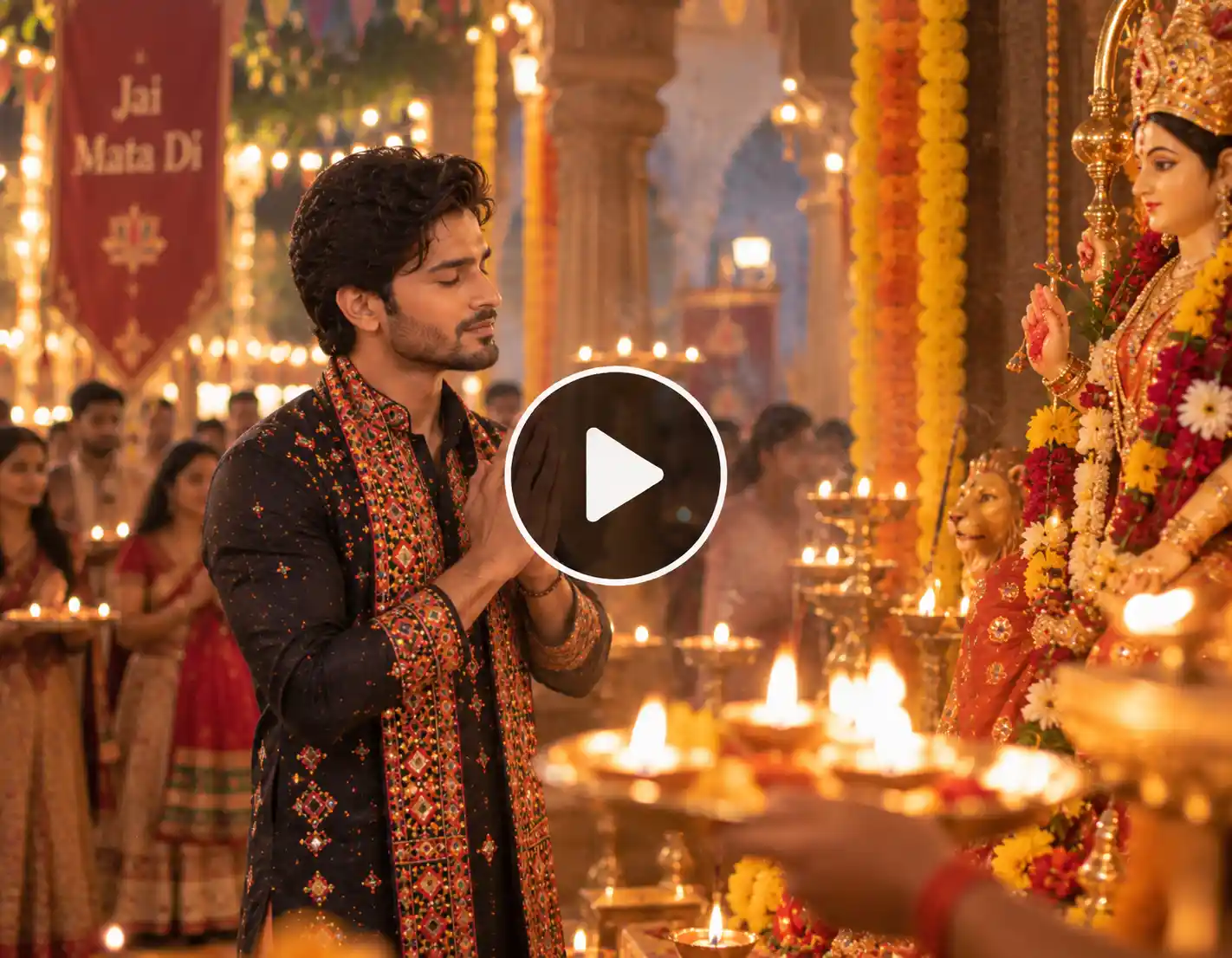 Man offering prayers during a peaceful Navratri aarti ceremony