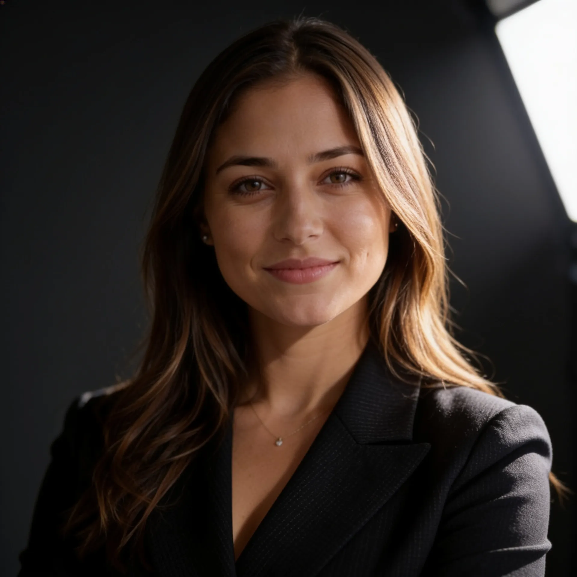 Executive LinkedIn profile picture with a dark studio background and professional lighting.