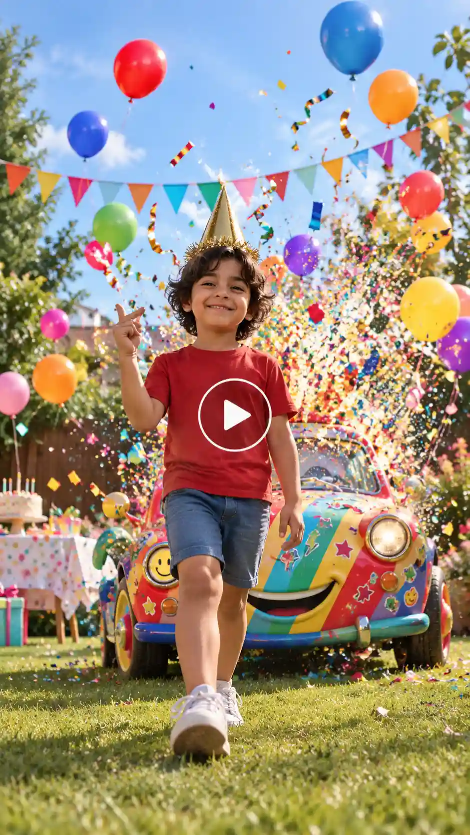 Both kids' prompts use a harmless confetti or glitter burst, with no fire or scary effects.