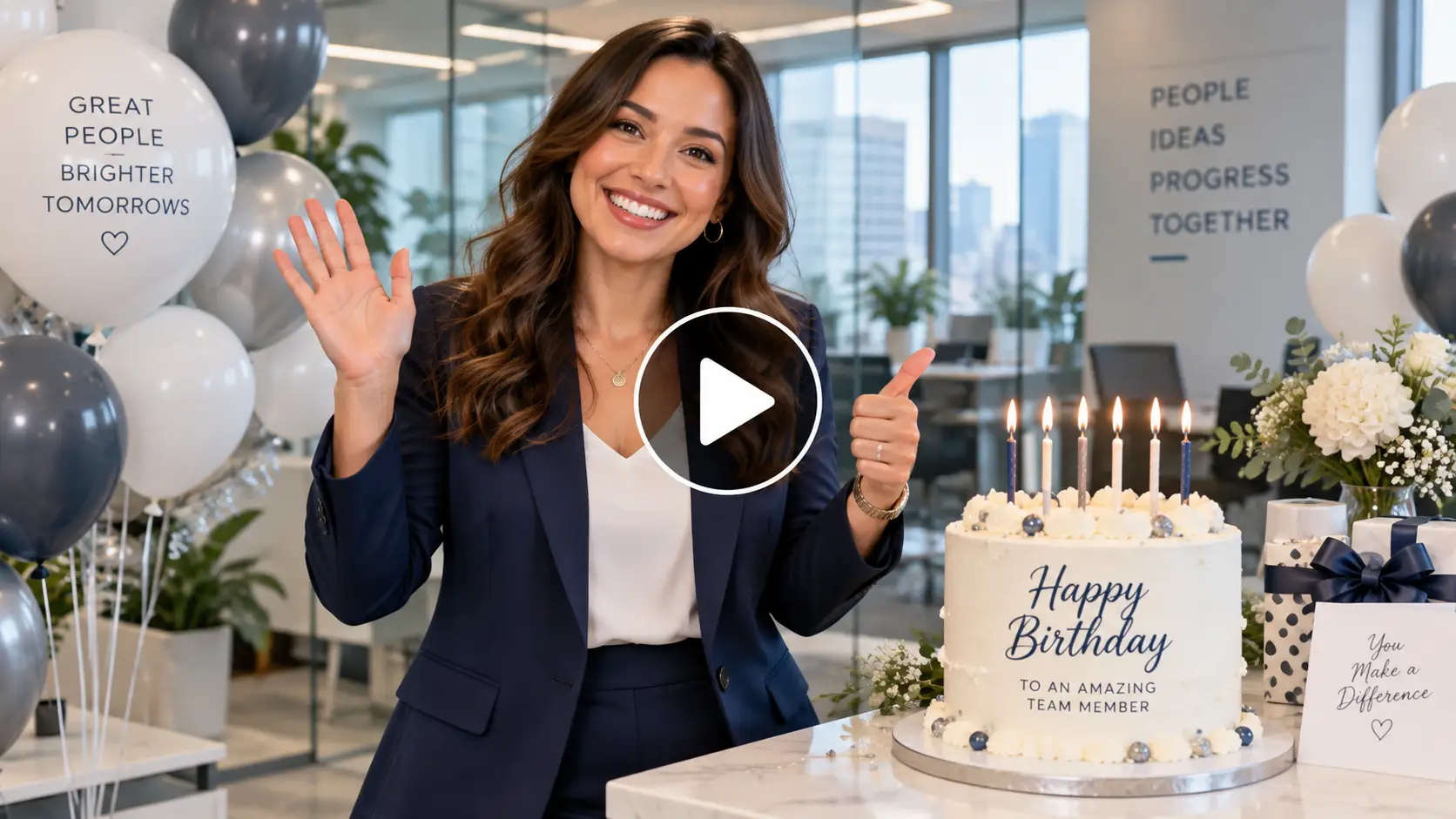 A woman celebrating her birthday in her office.