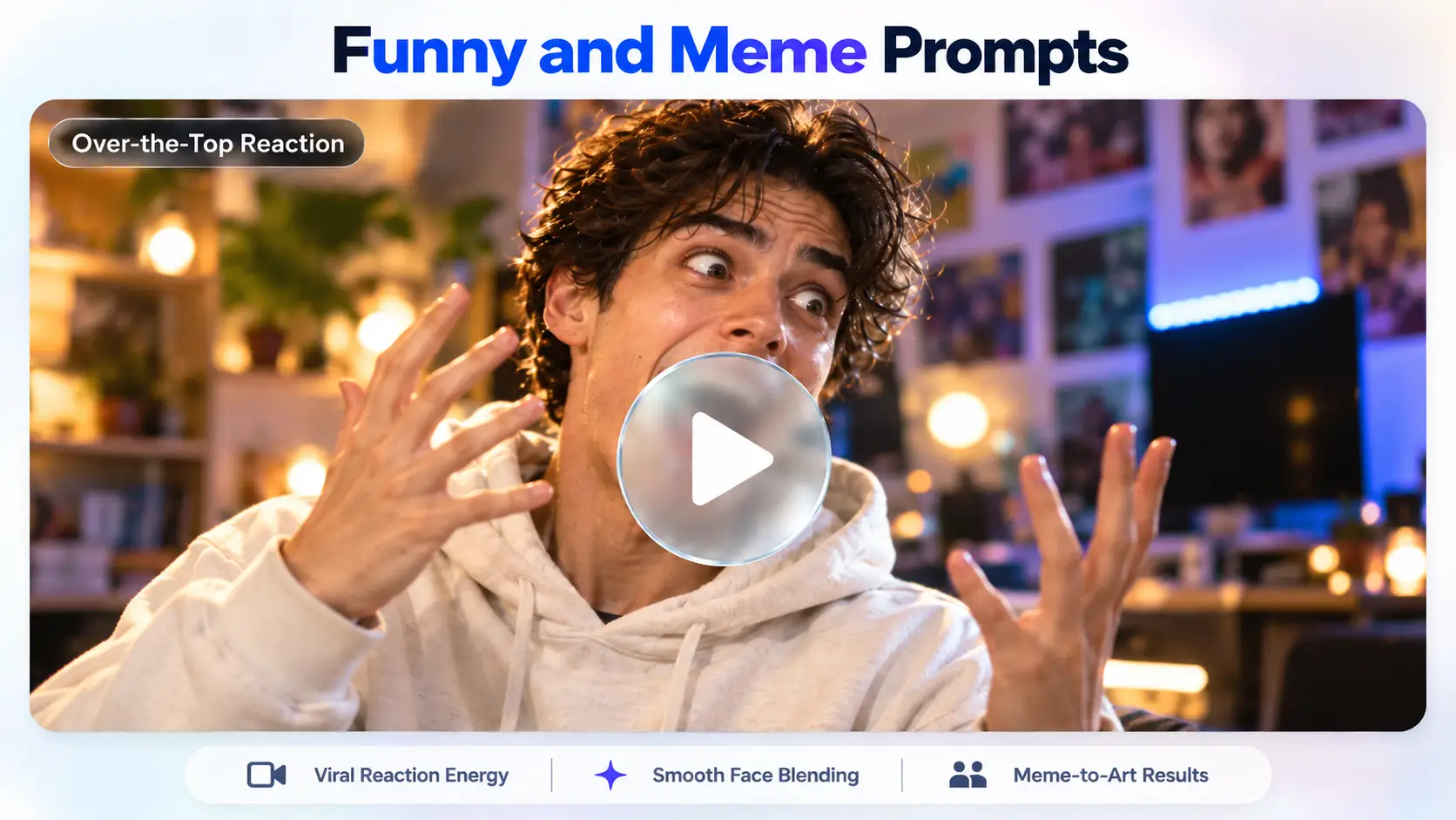 A guy in the over the top reaction in a funny meme style.