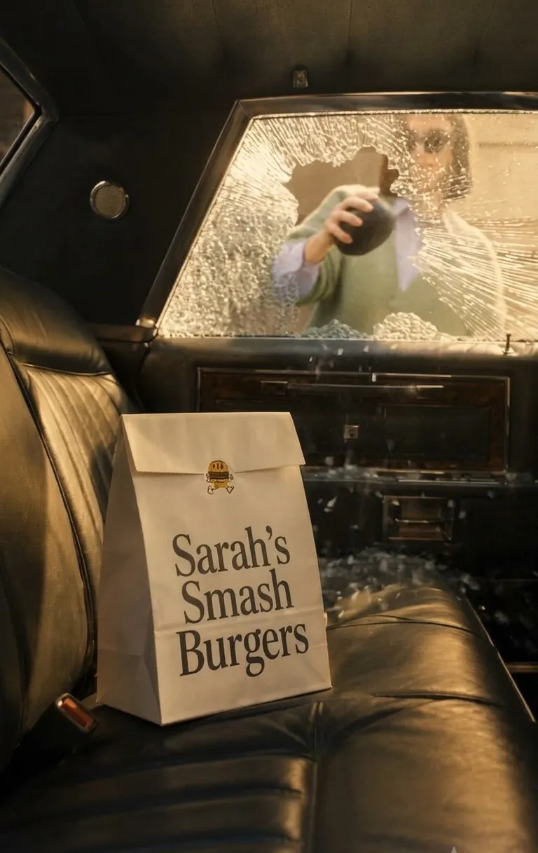 A woman breaking a car’s window and stealing the stuff inside.Â