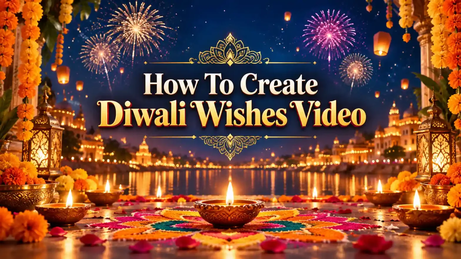 A festive poster wishing people a Happy Diwali.